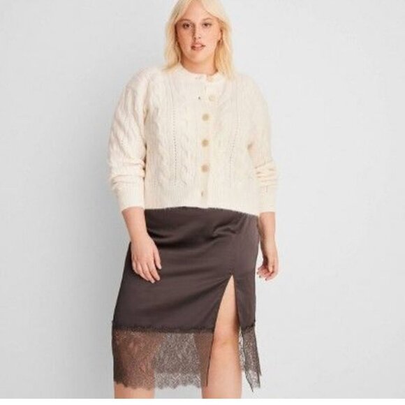Future Collective NWT Silky Dark Gray Slip Skirt Lace Fairy Whimsigoth Romantic - Picture 1 of 11